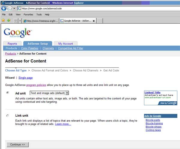 freecycle group revenue sharing - click continue