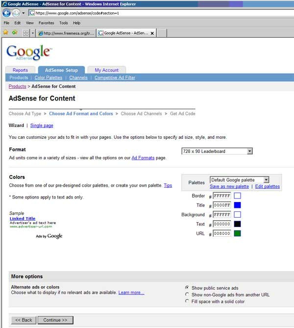 freecycle group revenue sharing - selecting colors, click continue