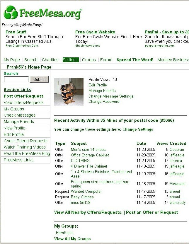FreeMesa account home page