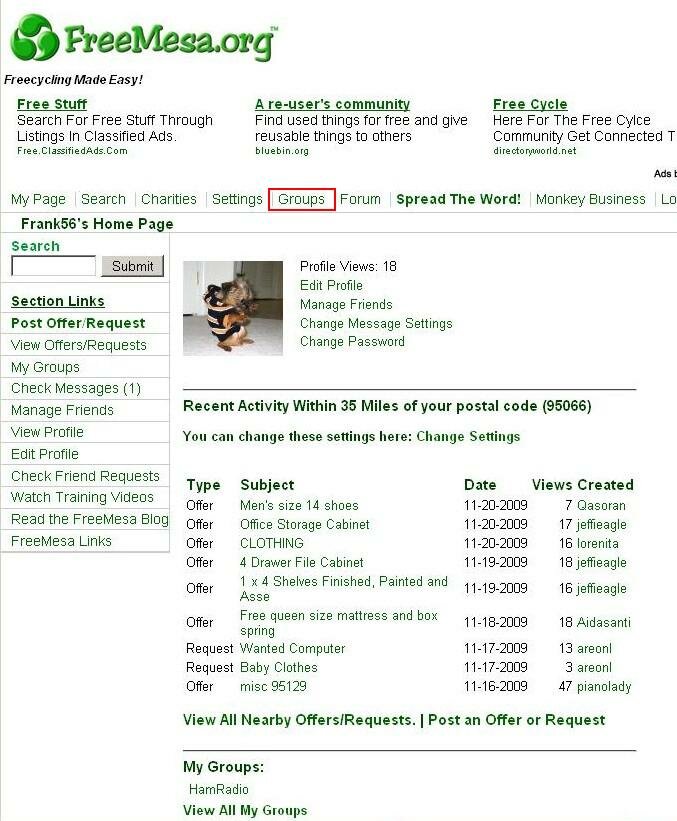 freecycling home page on FreeMesa